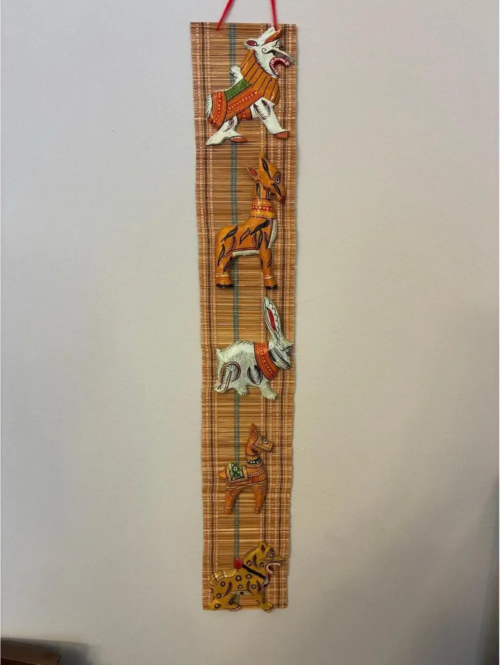 Handcrafted Wooden Animal Wall Hanging | Folk Art Vertical Decor Panel 20” by 3”